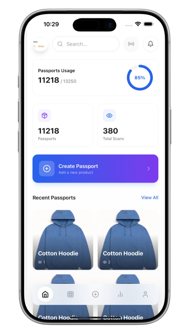 Authentica App - Dashboard Passaporti Digitali